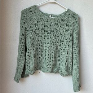 Only Light Sage Crochet Knit Sweater